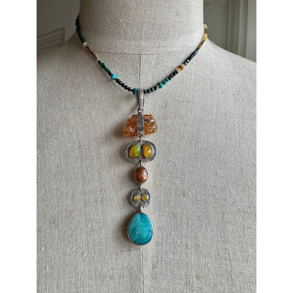 Sleeping Beauty Turquoise Welo Ethiopian Opal Sunstone Citrine Sterling Necklace - Picture 10 of 11